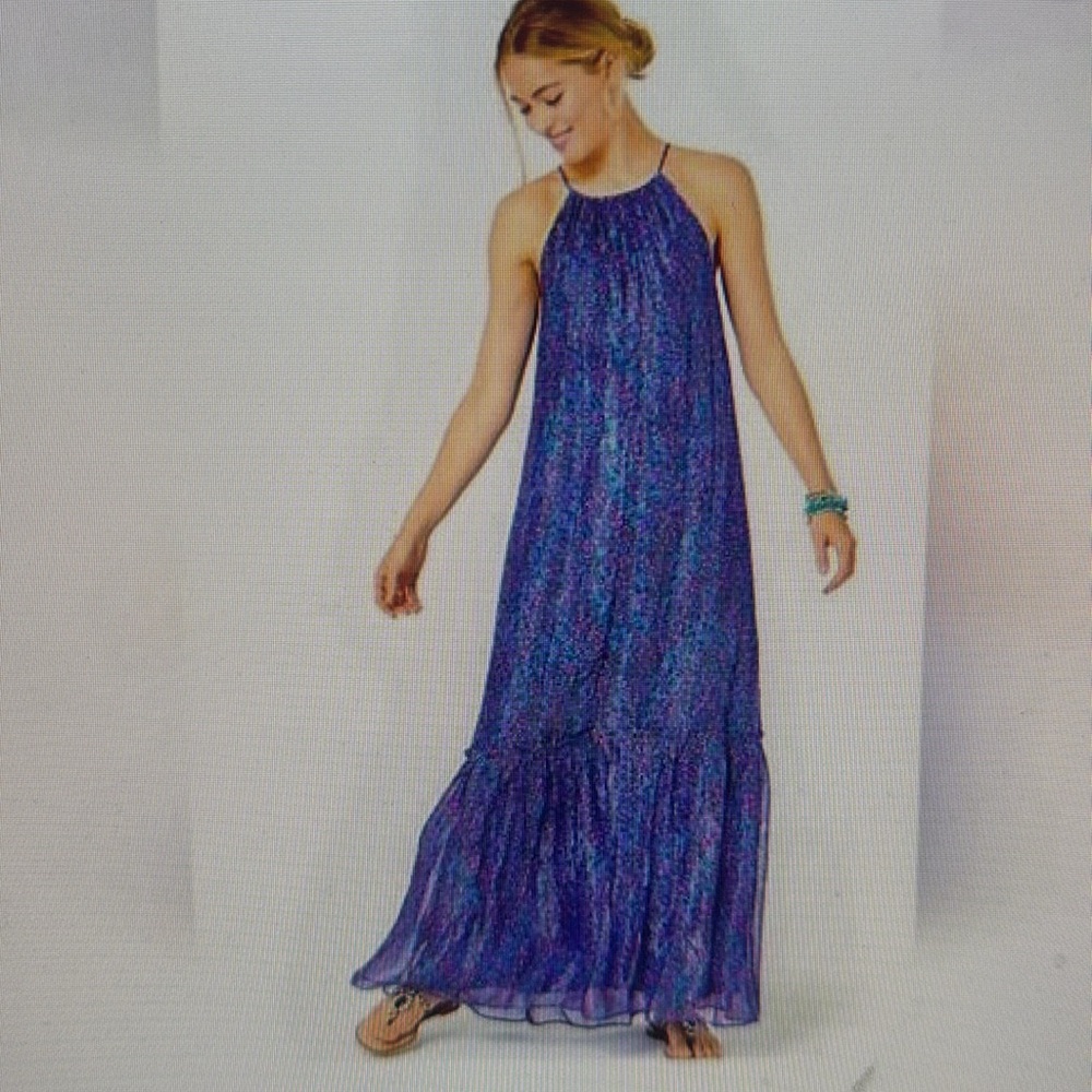 Lilly Pulitzer, Alessandra Maxi dress blue with metallic sparkle.
